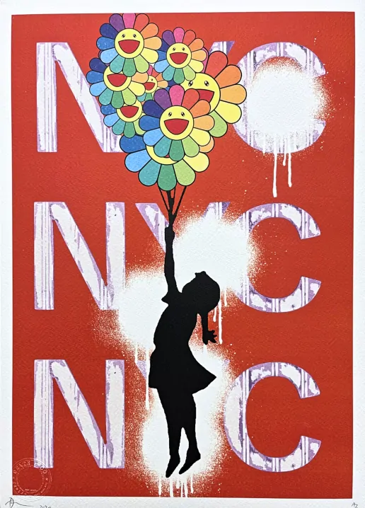 Death NYC - Banksy Flying baloon girl, NYC a Murakami - limitovaná edice s certifikátem, 32x45cm