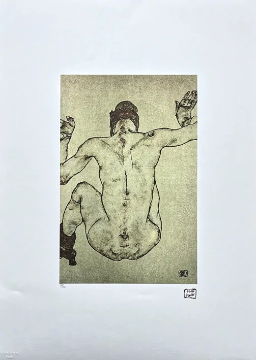 Egon Schiele - Seated back nude 50/200 - limitovaná edice, s certifikátem, 50x70 cm