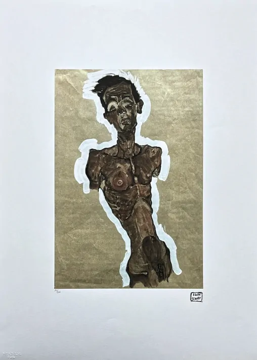 Egon Schiele - Nude Self-Portrait 141/200 - limitovaná edice, s certifikátem, 50x70 cm