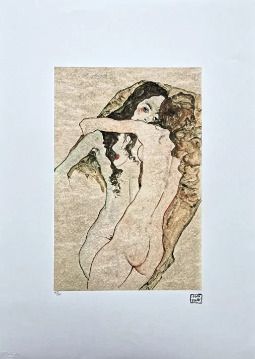 Egon Schiele - Two Women Embracing x/200 - limitovaná edice, s certifikátem, 50x70 cm
