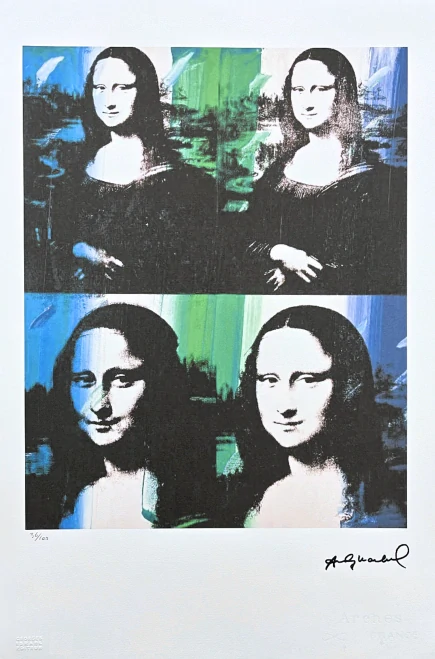 Andy Warhol - Mona Lisa zeleno-modrá x/100 - edice Leo Castelli s certifikátem