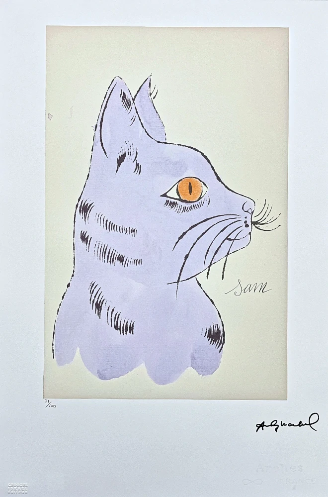 Andy Warhol - Cat Sam modro-béžový 71/100 - edice Leo Castelli s certifikátem