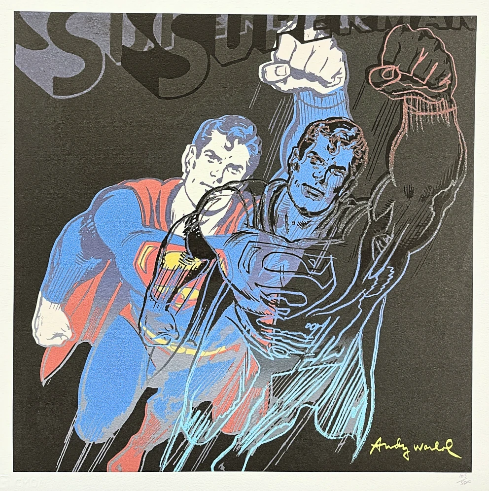 Andy Warhol - Superman černo-modrý 105/500 - signováno, 50x50cm, limitovaná edice CMOA s certifikátem