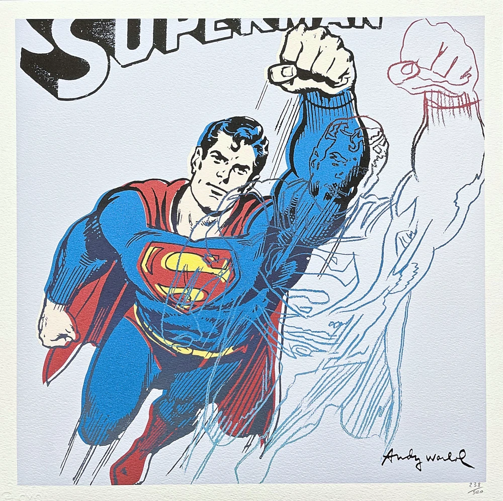 Andy Warhol - Superman světle modrý 238/500 - signováno, 50x50cm, limitovaná edice CMOA s certifikátem