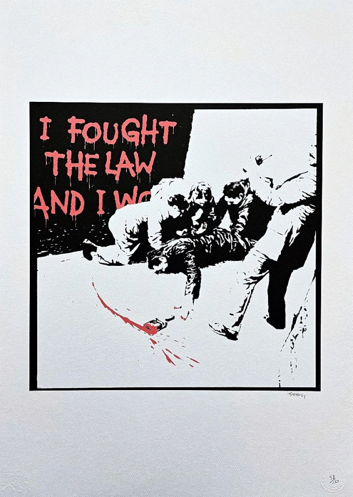 Banksy - I fought the Law černý 58/150 - číslovaná edice s certifikátem, 50x70cm