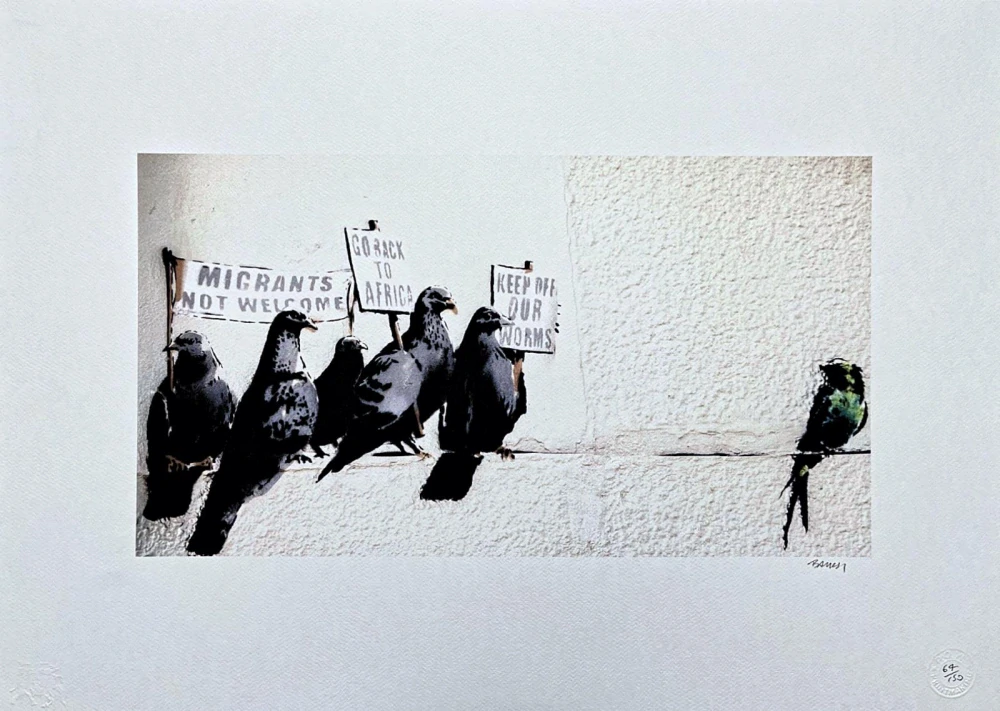 Banksy - Migrants not welcome 64/150 - číslovaná edice s certifikátem, 70x50cm