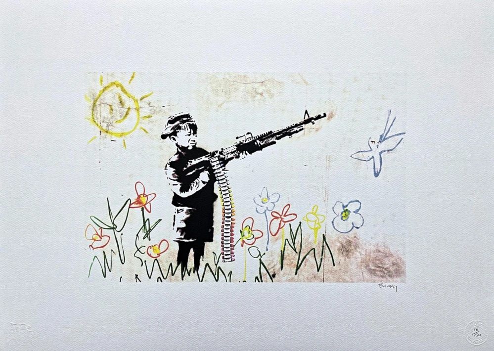 Banksy - Crayon shooter 86/150 - číslovaná edice s certifikátem, 50x70cm