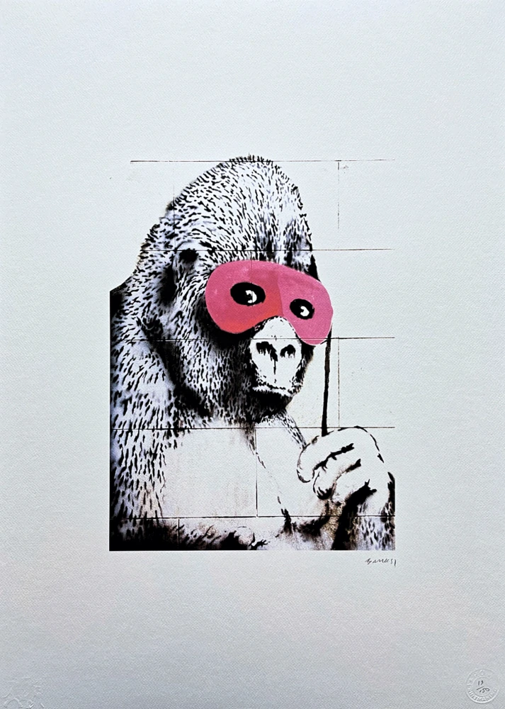 Banksy - Gorilla in a pink mask 13/150 číslovaná edice s certifikátem, 50x70cm