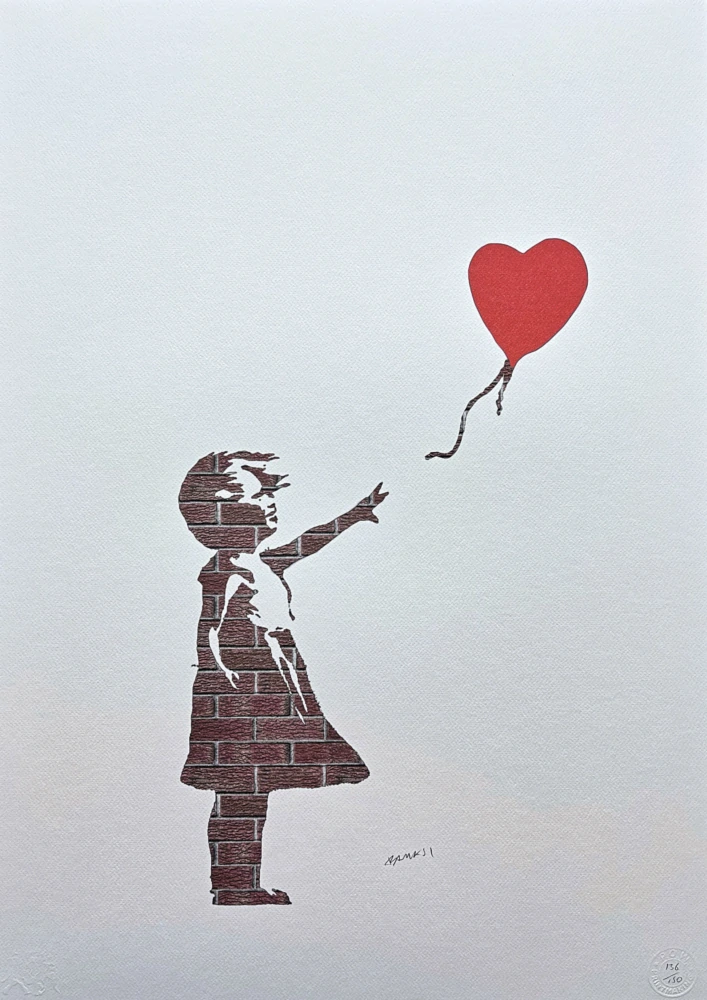 Banksy - Girl with Balloon cihlová 136/150 cihlová - číslovaná edice s certifikátem, 50x70cm