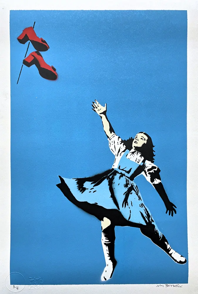 BANKSY/NOT BANKSY - Dorothy f-blue 3/5 - originální ručně stříkaný sprej na papíře