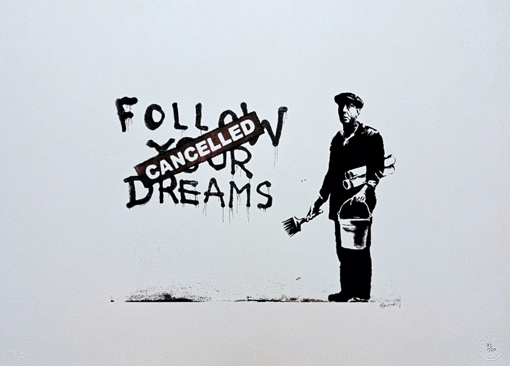 Banksy - Follow your dreams 111/150 - číslovaná edice s certifikátem, 70x50cm