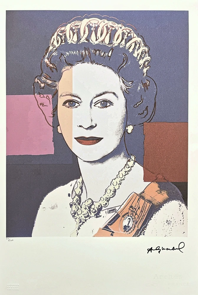 Andy Warhol - Queen Elizabeth II. modro hnědá 70/100 - edice Leo Castelli s certifikátem