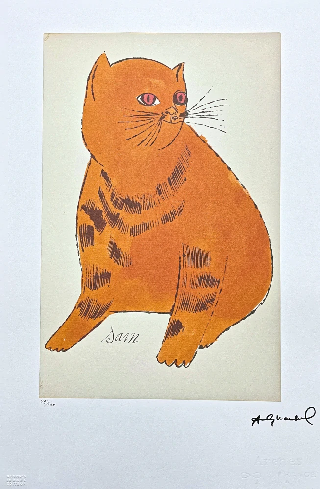 Andy Warhol - Cat Sam oranžový sedící x/100 - edice Leo Castelli s certifikátem