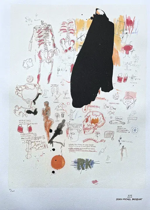 Jean-Michel Basquiat - Skull and bones 211/300 - limitovaná edice, signováno, 50x70cm
