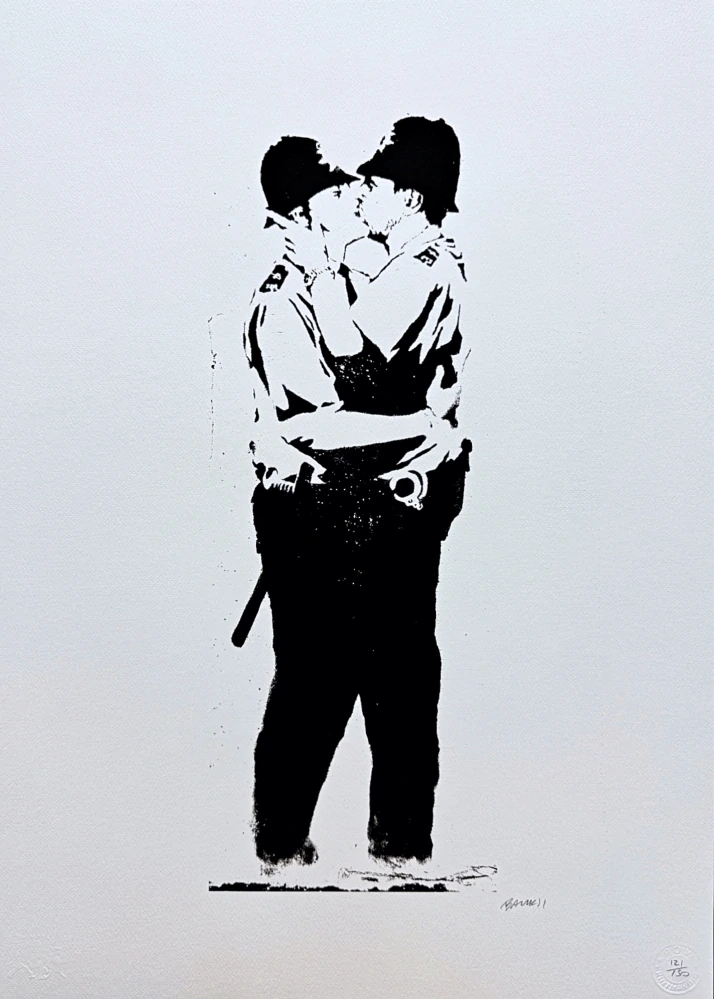 Banksy - Kissing Coppers 121/150 - číslovaná edice s certifikátem, 50x70cm