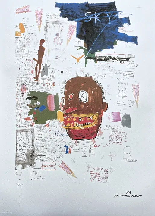 Jean-Michel Basquiat - Abstraction with head 115/300 - limitovaná edice, signováno, 50x70cm