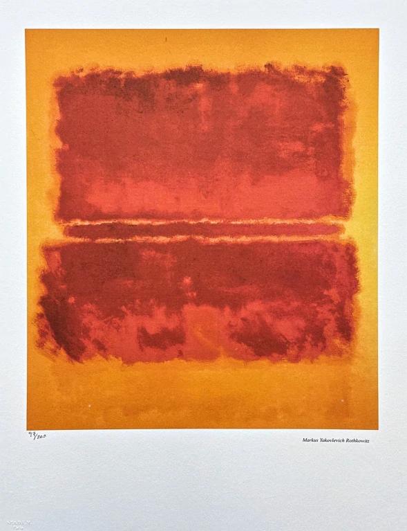 Mark Rothko - Red stripes on yellow x/200 - signováno, s certifikátem, 50x65 cm