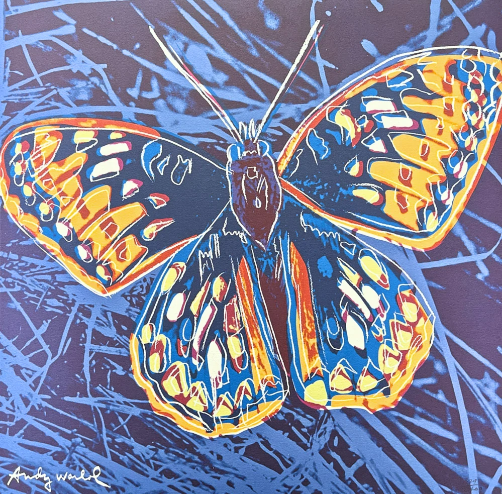 Andy Warhol - Butterfly modrý x/2400 - 60x60 cm, limitovaná edice CMOA s certifikátem