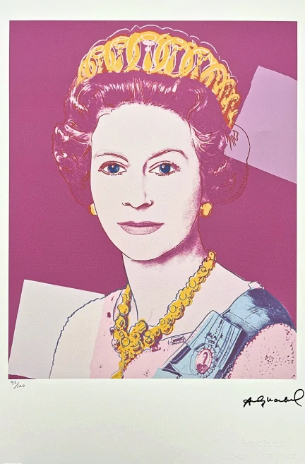 Andy Warhol - Queen Elizabeth II. fialová 92/100 - edice Leo Castelli s certifikátem