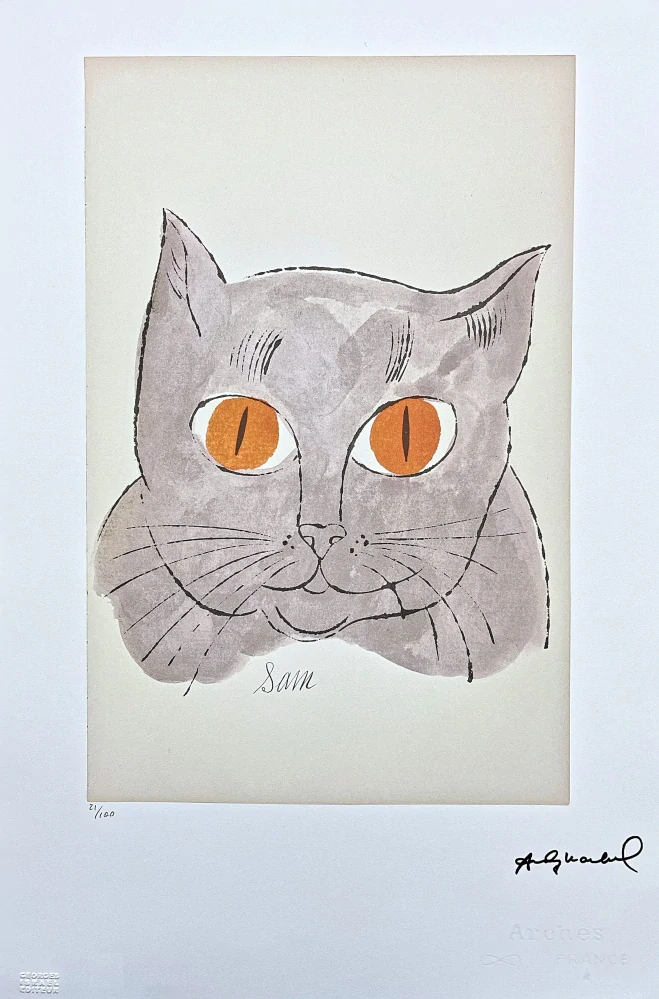 Andy Warhol - Cat Sam hlava šedý x/100 - edice Leo Castelli s certifikátem