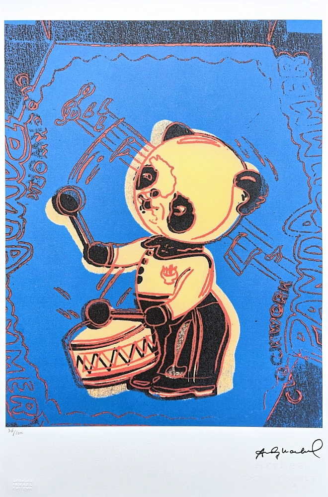 Andy Warhol - Panda Drummer modrý 36/100 - edice Leo Castelli s certifikátem