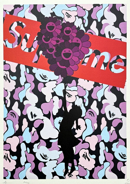 Death NYC - Girl with Murakami balloon modrý - limitovaná edice s certifikátem, 32x45cm