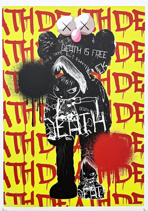 Death NYC - Death is free a Kaws - limitovaná edice s certifikátem, 32x45cm