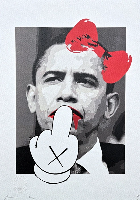 Death NYC - Barack Obama with red ribbon - limitovaná edice s certifikátem, 32x45cm