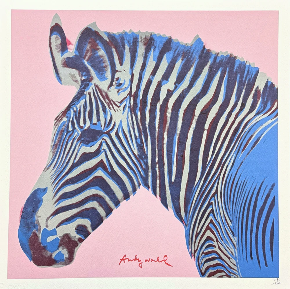 Andy Warhol - Grevys Zebra růžová 317/500 - signováno, 50x50cm, limitovaná edice CMOA s certifikátem