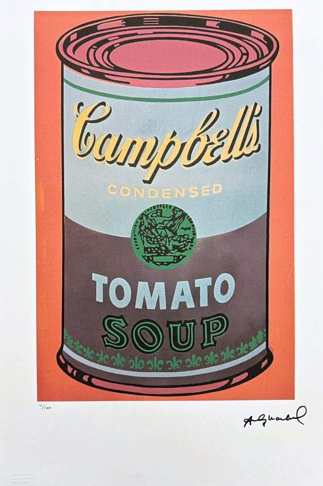 Andy Warhol - Campbell's Soup Tomato Soup červené pozadí 12/100 - edice Leo Castelli s certifikátem