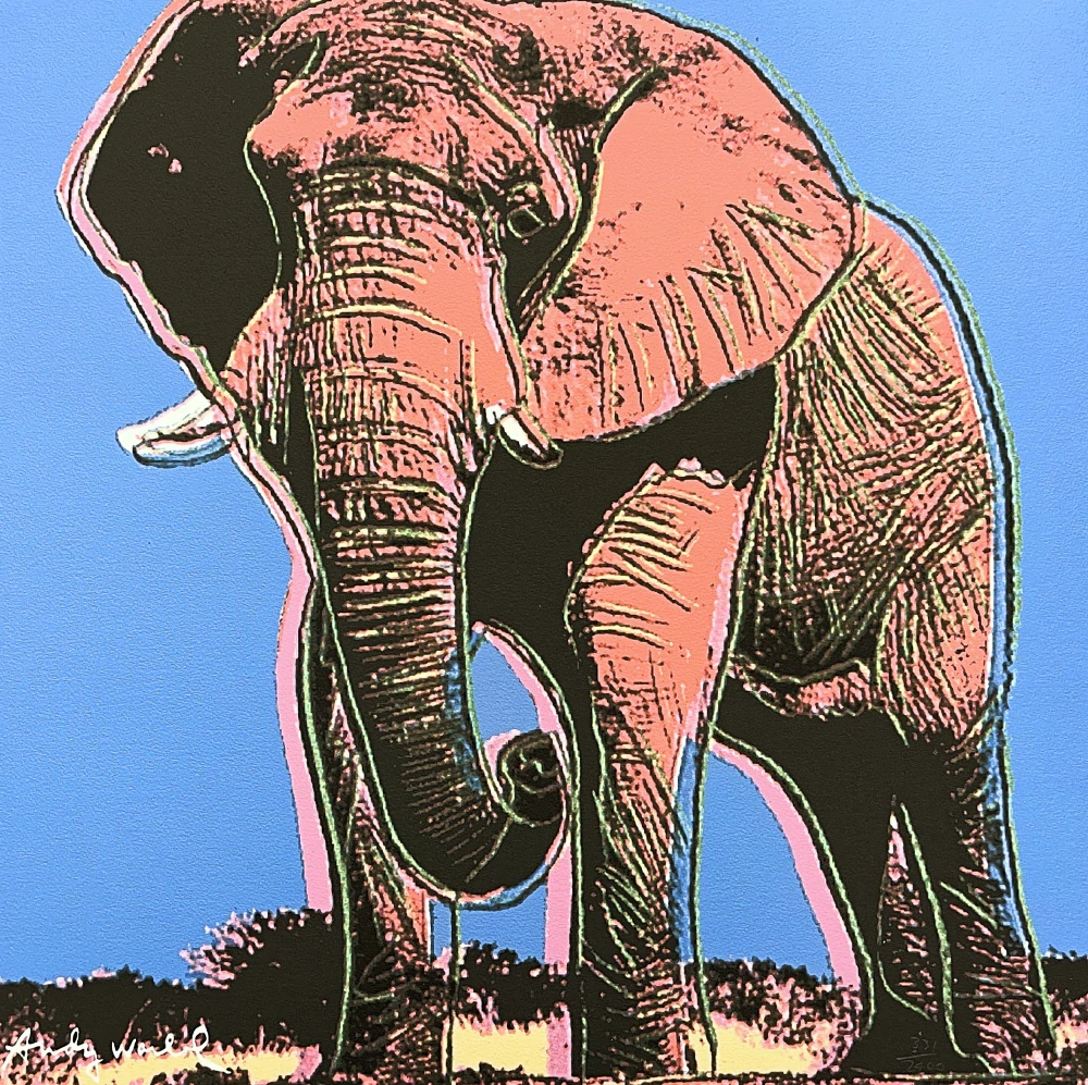 Andy Warhol - Elephant na modrém pozadí 331/2400 - 60x60 cm, limitovaná edice CMOA s certifikátem