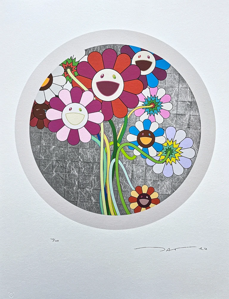 Takashi Murakami - Purple flowerball 56/300- signováno, číslovaná edice, 50x65 cm