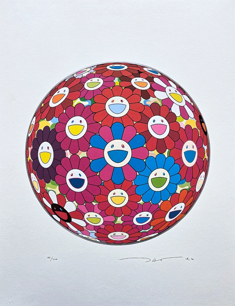 Takashi Murakami - Flowerball blue red 49/300- signováno, číslovaná edice, 50x65 cm