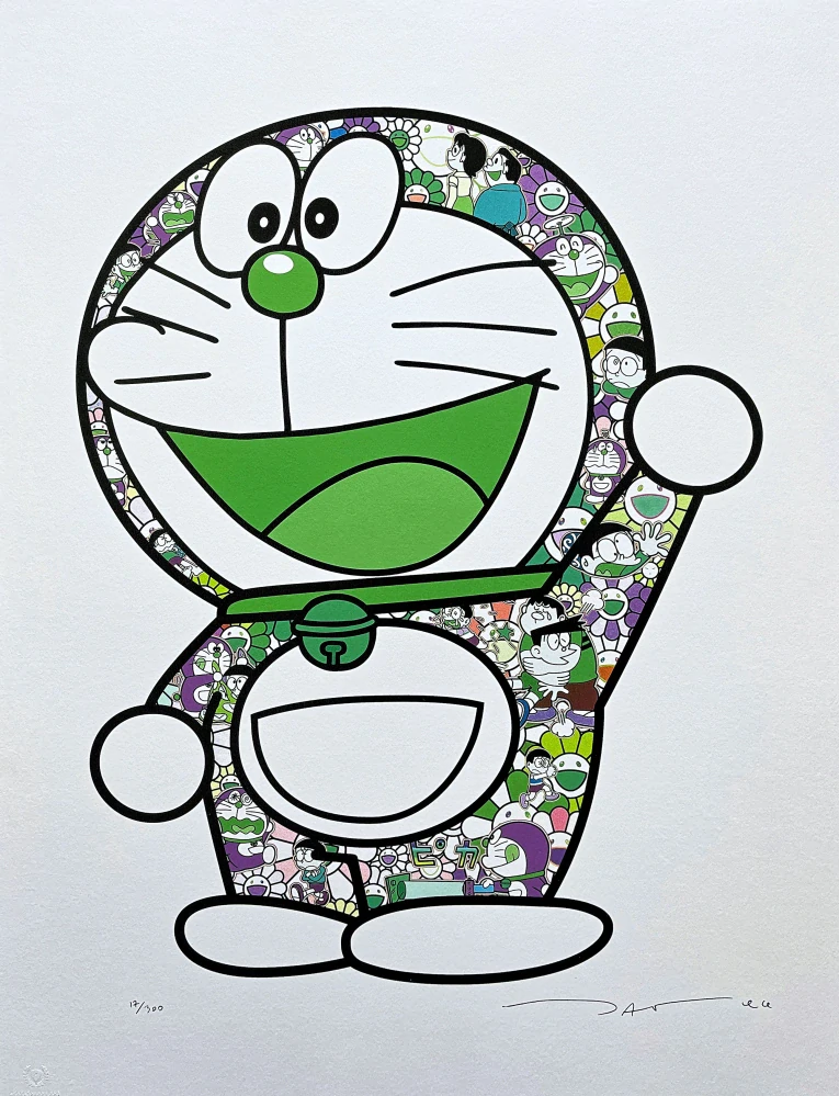 Takashi Murakami - Green Doraemon 17/300- signováno, číslovaná edice, 50x65 cm