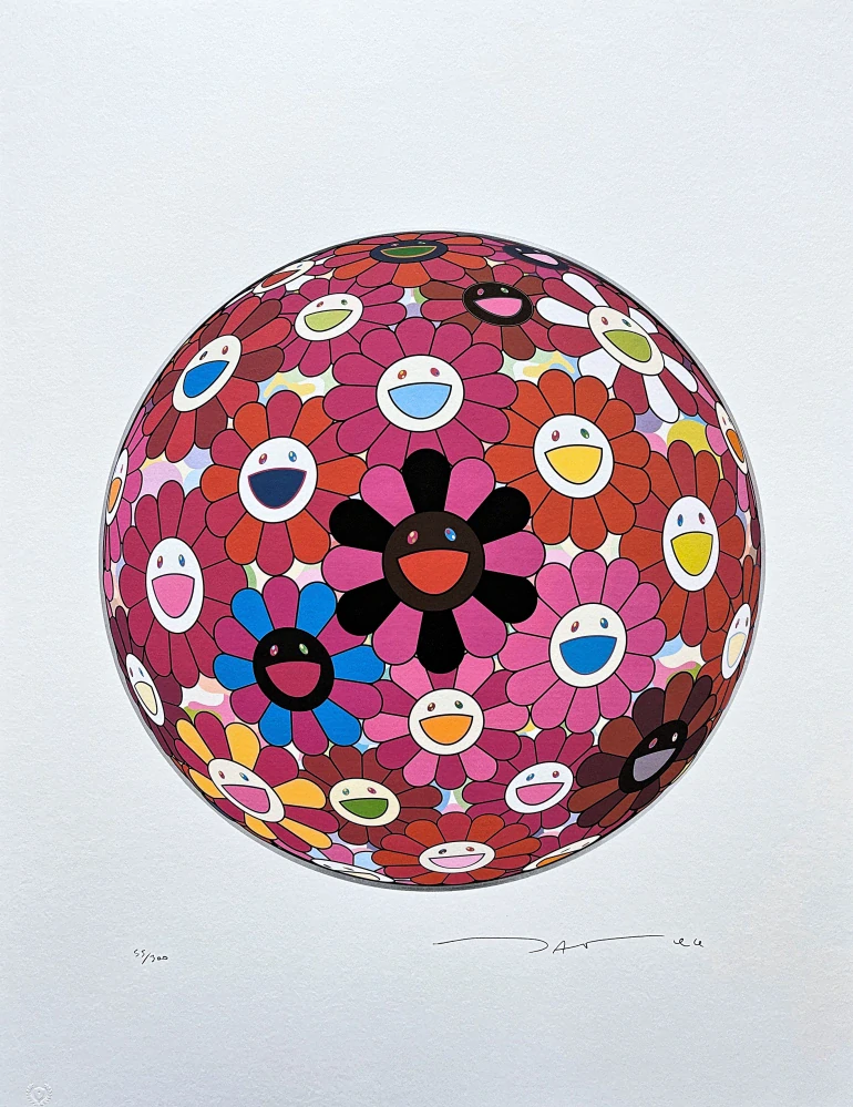 Takashi Murakami - Flowerball Black 55/300- signováno, číslovaná edice, 50x65 cm