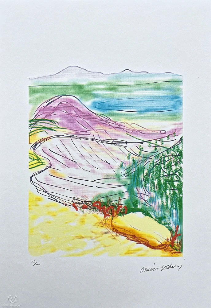 David Hockney - The Yosemite suite - Pink Mountain 58/500 - limitovaná edice s certifikátem, 35x50 cm