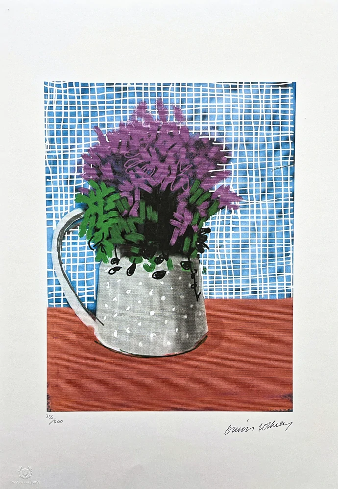 David Hockney - Flower on the Orange Table 255/500 - limitovaná edice s certifikátem, 35x50 cm