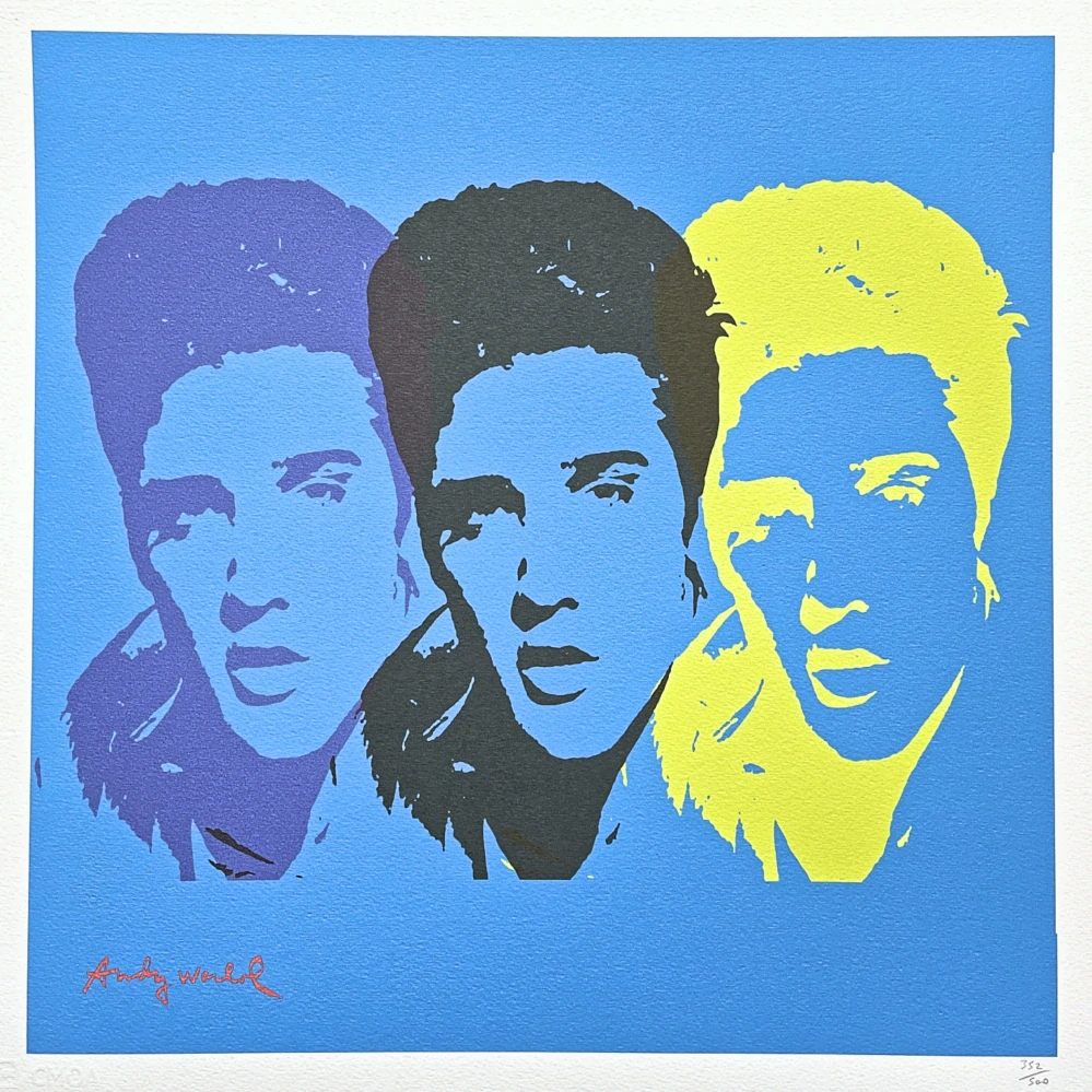 Andy Warhol - 3x Elvis Presley modré pozadí II 352/500 - signováno, 50x50cm, limitovaná edice CMOA s certifikátem