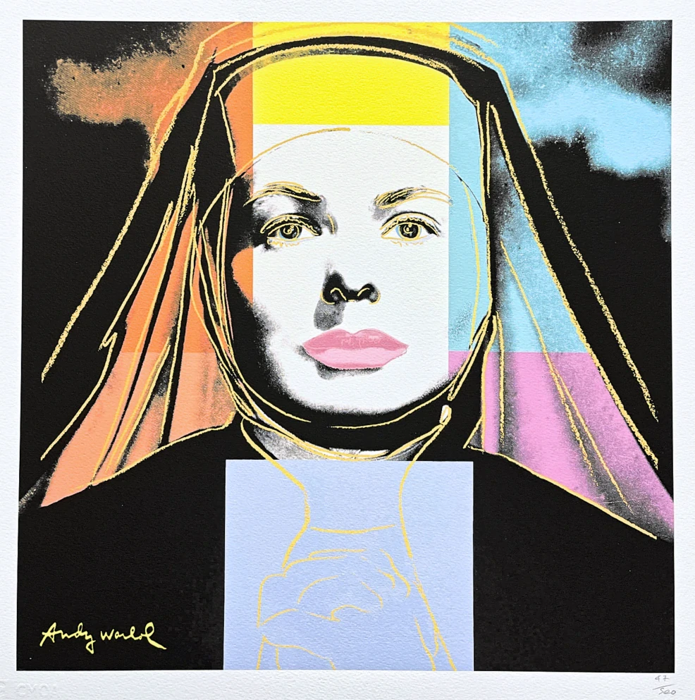 Andy Warhol - Ingrid Bergman as a Nun oranžovo-žlutá x/500 - signováno, 50x50cm, limitovaná edice CMOA s certifikátem