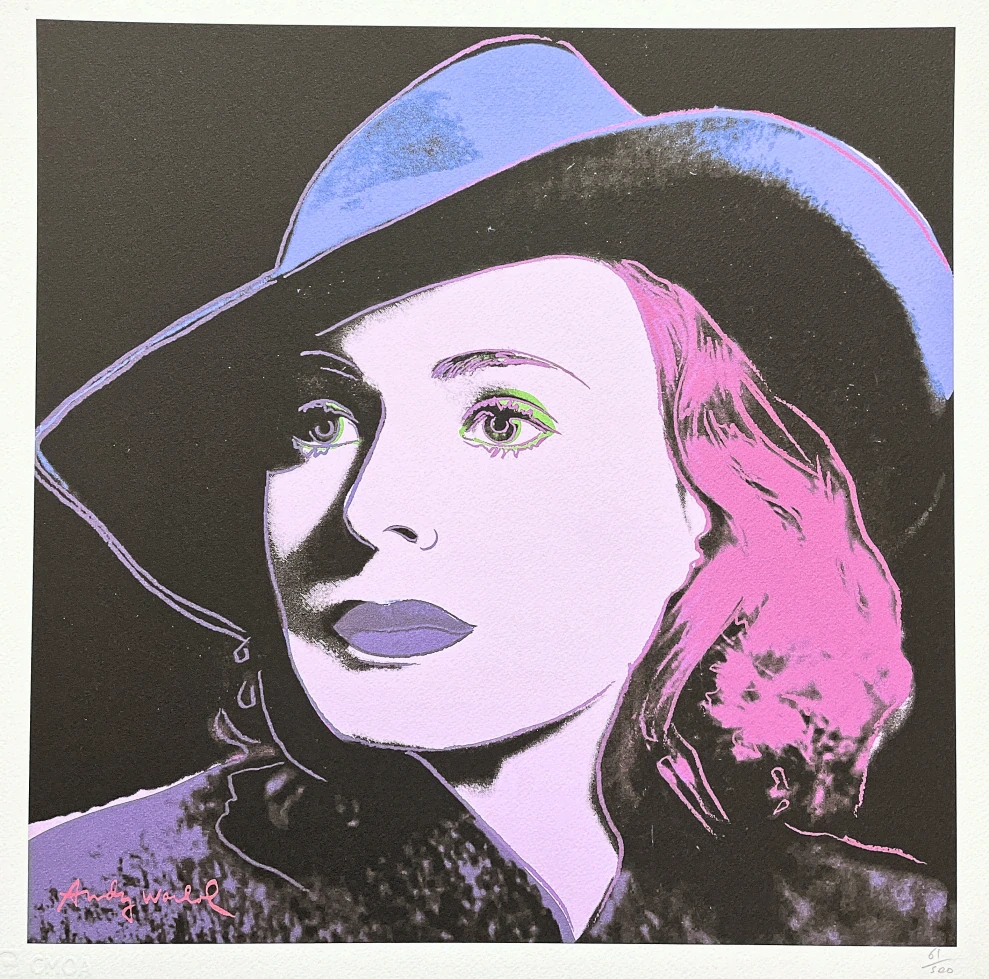Andy Warhol - Ingrid Bergman růžovo-modrá 61/500 - signováno, 50x50cm, limitovaná edice CMOA s certifikátem