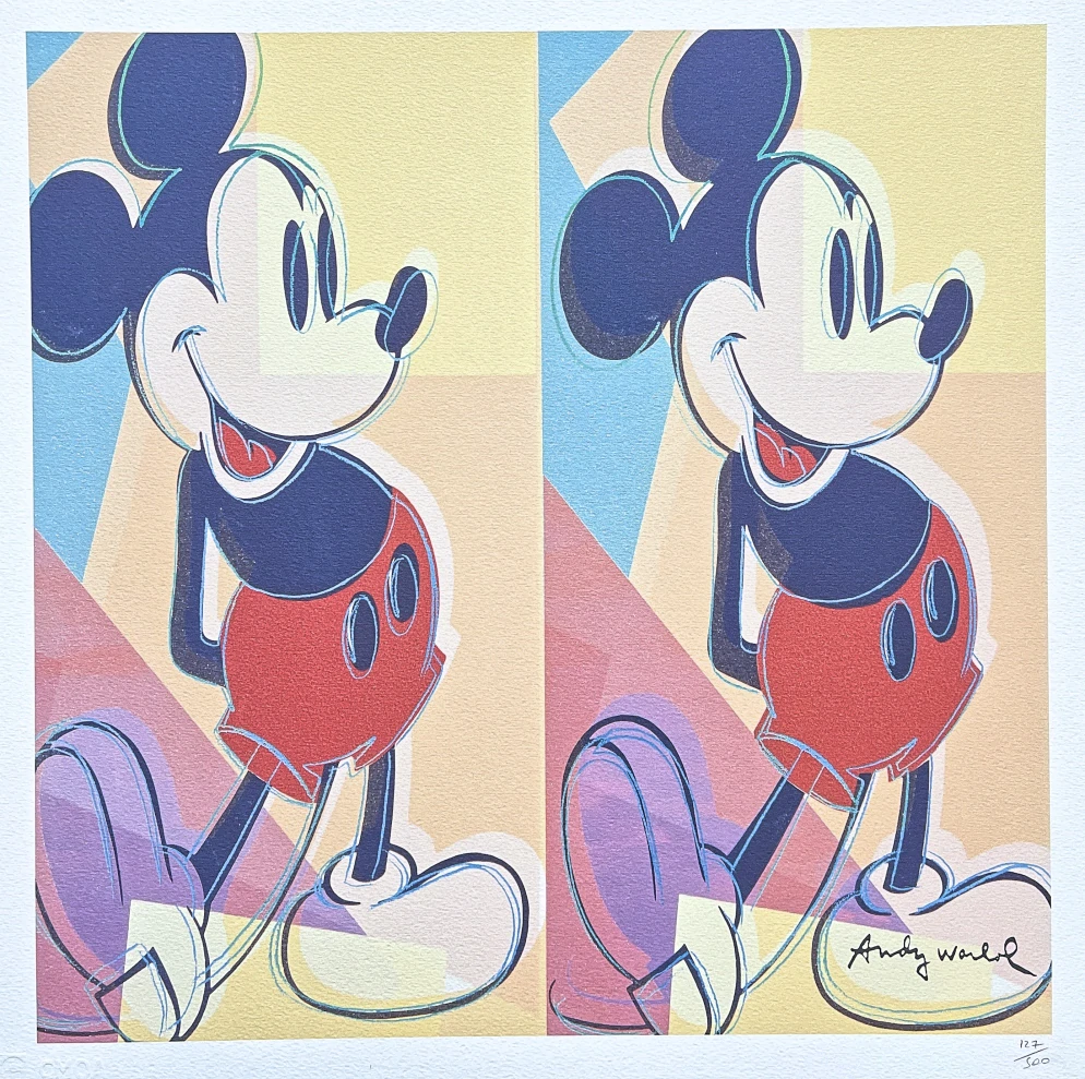 Andy Warhol - 2x Mickey Mouse 127/500 - signováno, 50x50cm, limitovaná edice CMOA s certifikátem