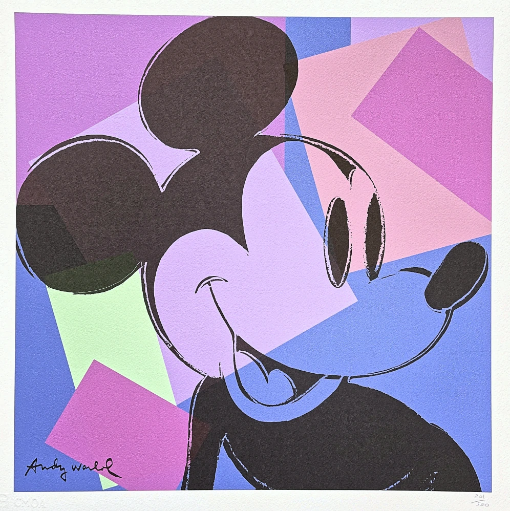 Andy Warhol - Mickey Mouse fialovo-modrý 201/500 - signováno, 50x50cm, limitovaná edice CMOA s certifikátem
