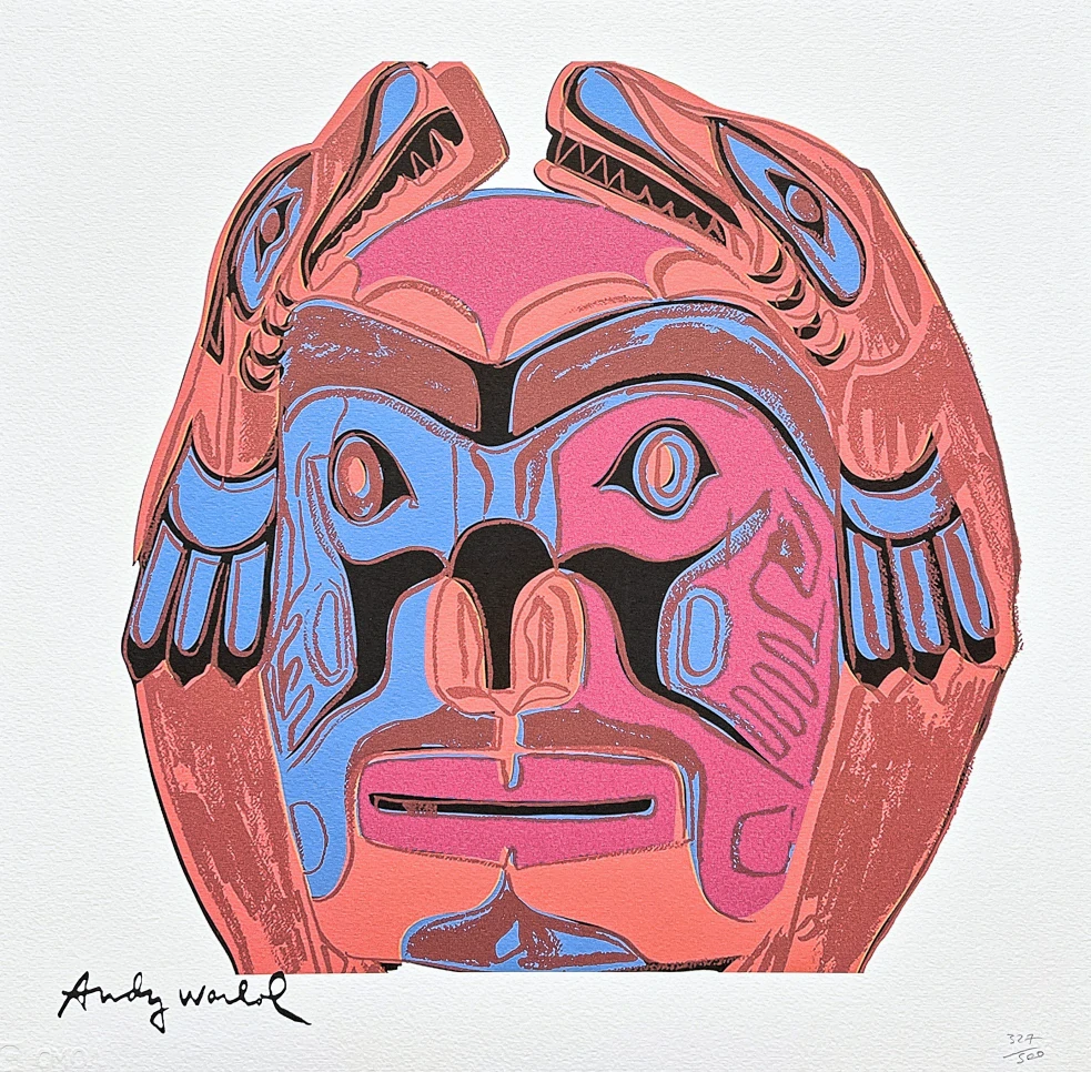 Andy Warhol - Northwest Coast Mask růžová 327/500 - signováno, 50x50cm, limitovaná edice CMOA s certifikátem