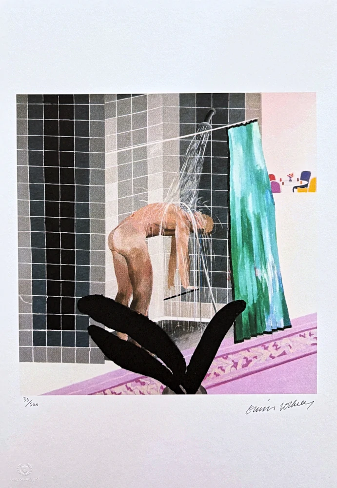 David Hockney - Man in Shower in Beverly Hills 35/500 - limitovaná edice, s certifikátem, 35x50 cm