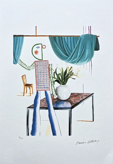 David Hockney - Invented Man revealing still life 80/500 - limitovaná edice, s certifikátem, 35x50 cm