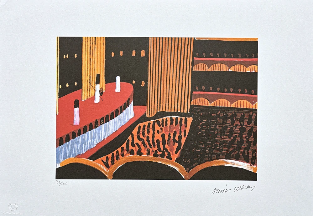 David Hockney - Theatre Hall II 29/500 - limitovaná edice s certifikátem, 50x35 cm