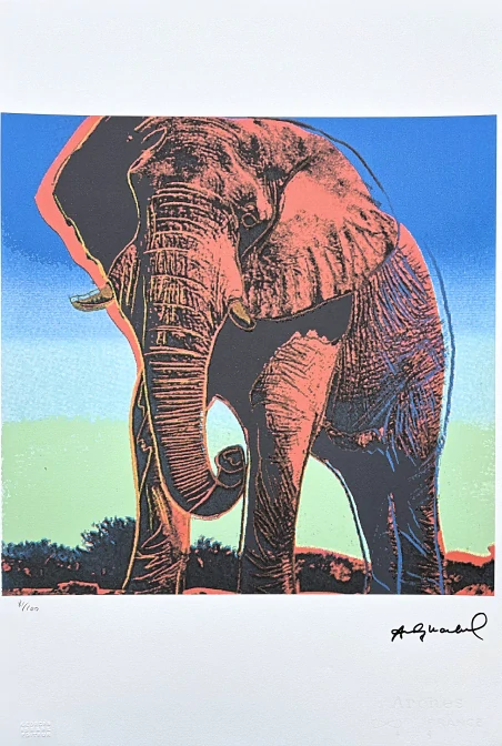 Andy Warhol - Elephnat na zeleno-modrém pozadí 81/100 - edice Leo Castelli s certifikátem