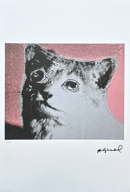 Andy Warhol - Cat bílo-růžová 13/100 - edice Leo Castelli s certifikátem