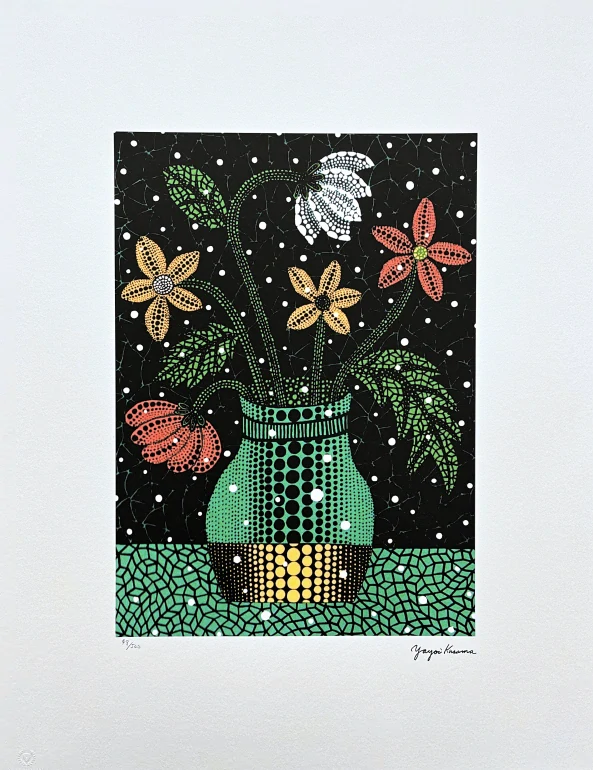 Yayoi Kusama - Flowers in the vase x/500 - signováno, číslovaná edice, 50x65 cm