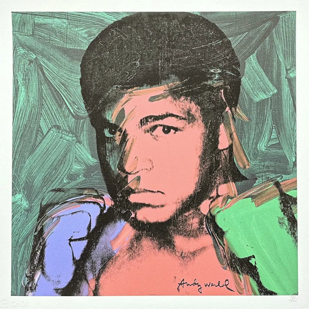 Andy Warhol - Muhammad Ali modro-zelený 281/500 - signováno, 50x50cm, limitovaná edice CMOA s certifikátem